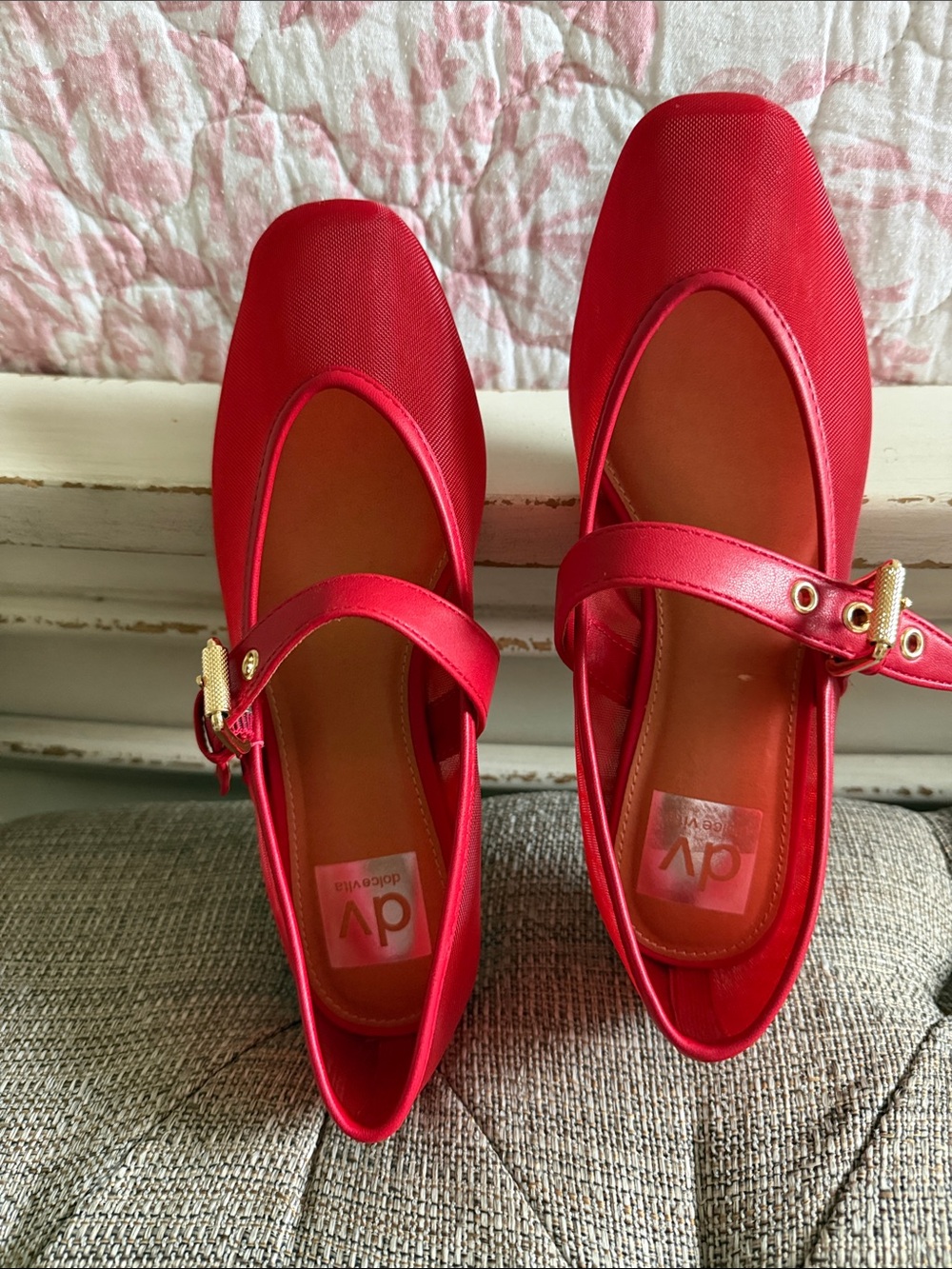 DV by Dolce Vita Red Mary Jane Flats with Gold Buckle